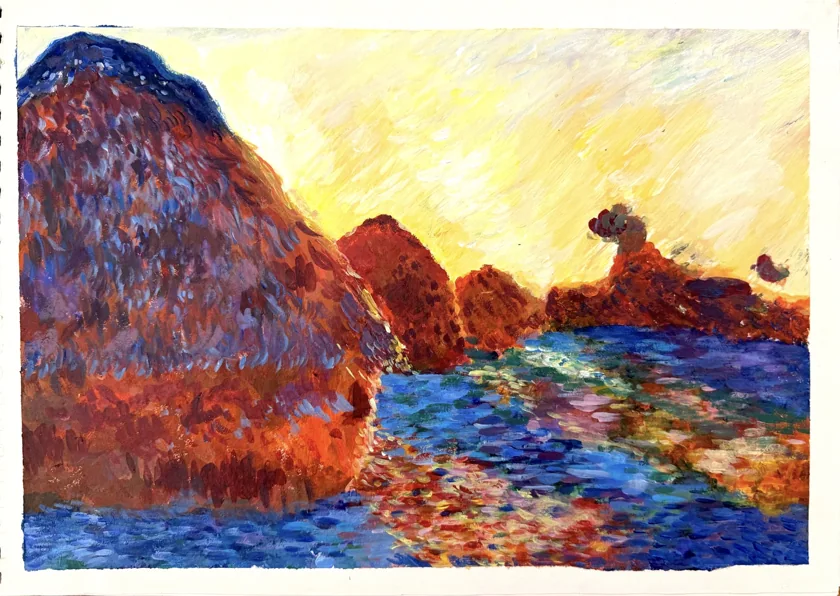 acrylic-Study after Monet: Haystacks (Les Meules)