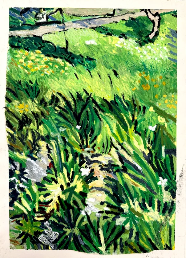 oil pastel-Study after Van Gogh: Patch of Grass